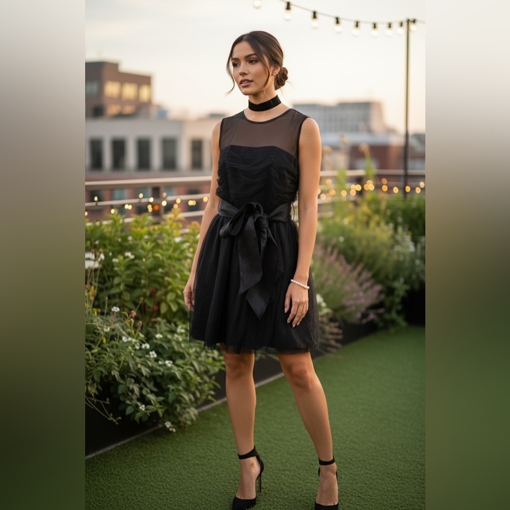 Vera Wang WHITE label amazing cocktail dress with taffeta belt romantic goth